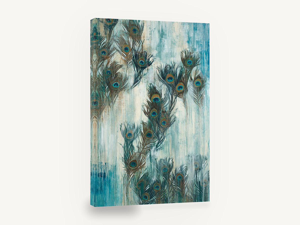 Peacock Feather Drift, peacock feather painting, animal canvas wall art print ready to hang