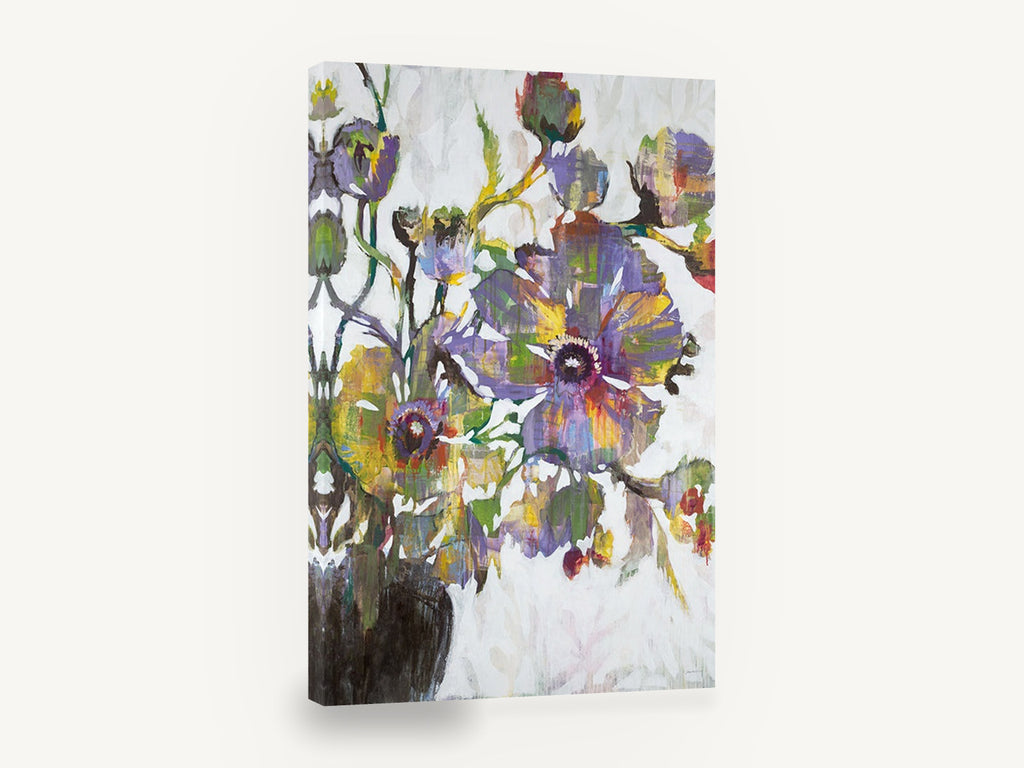 Violet Poppies in Bloom, purple poppies abstract floral painting, floral canvas wall art print ready to hang