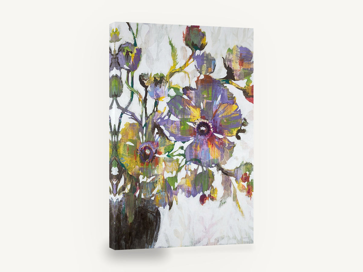 Violet Poppies in Bloom, purple poppies abstract floral painting, floral canvas wall art print ready to hang