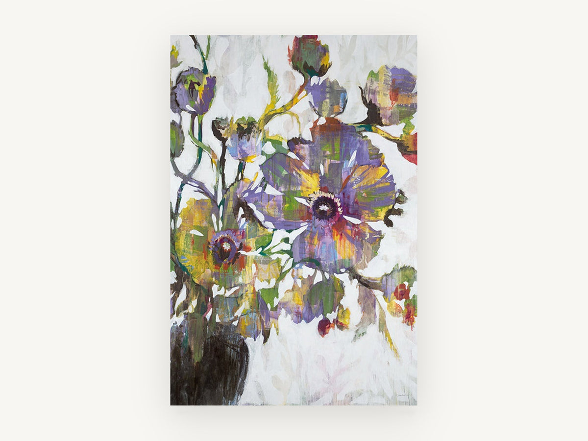 Violet Poppies in Bloom, floral canvas wall art print, front view