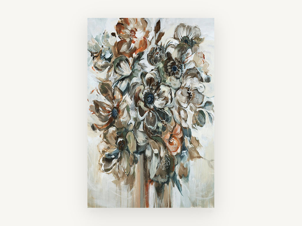 Rust and Slate Bouquet, floral canvas wall art print, front view