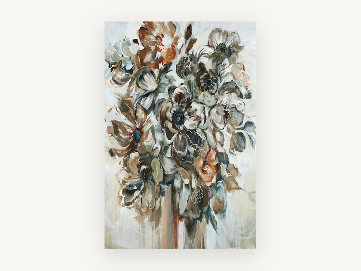 Rust and Slate Bouquet, floral canvas wall art print, front view