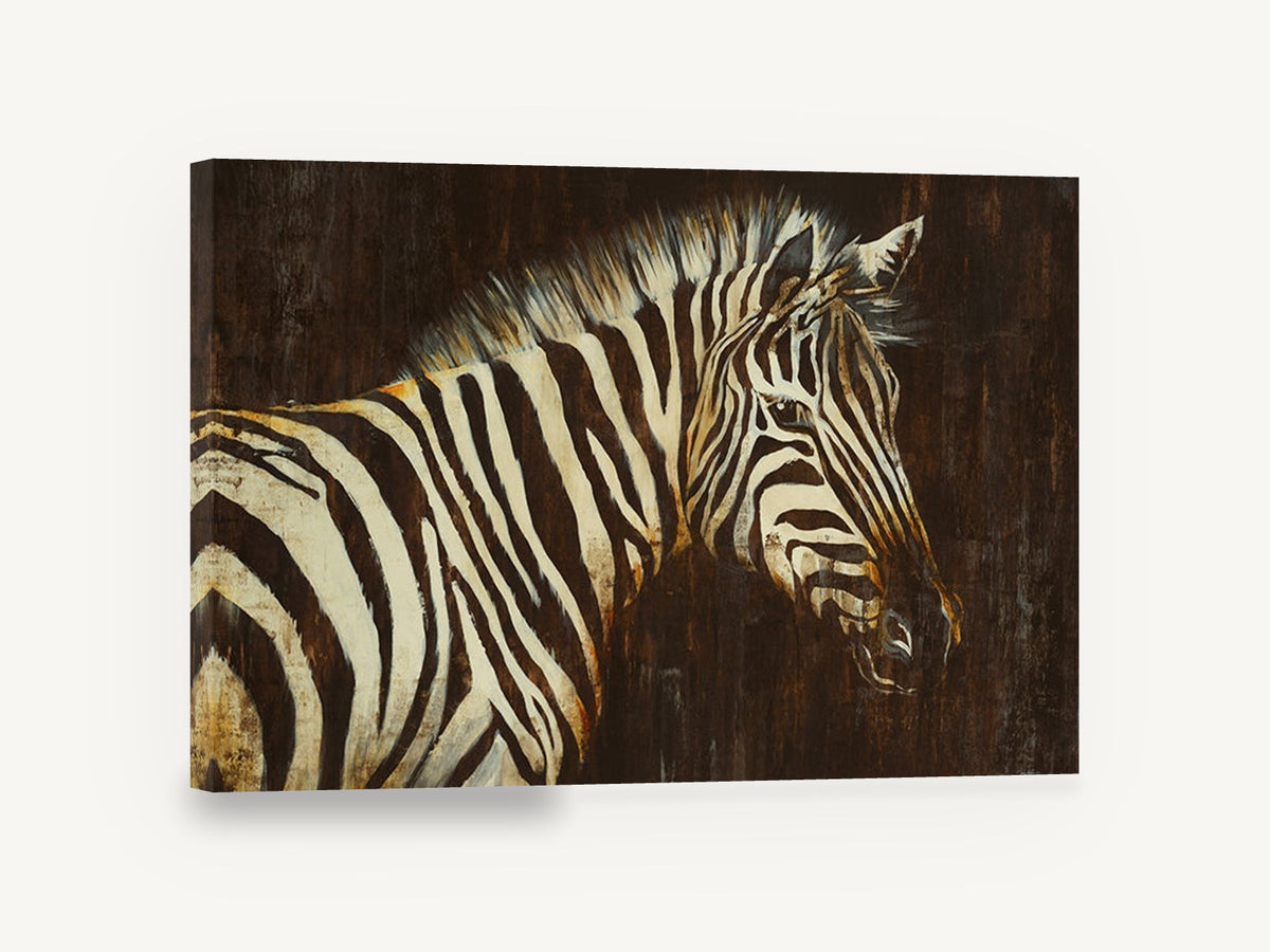 Zebra in Dark Amber, zebra portrait textured illustration, animal canvas wall art print ready to hang