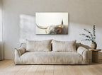 Longhorn Gaze animal canvas print on the wall of a living room