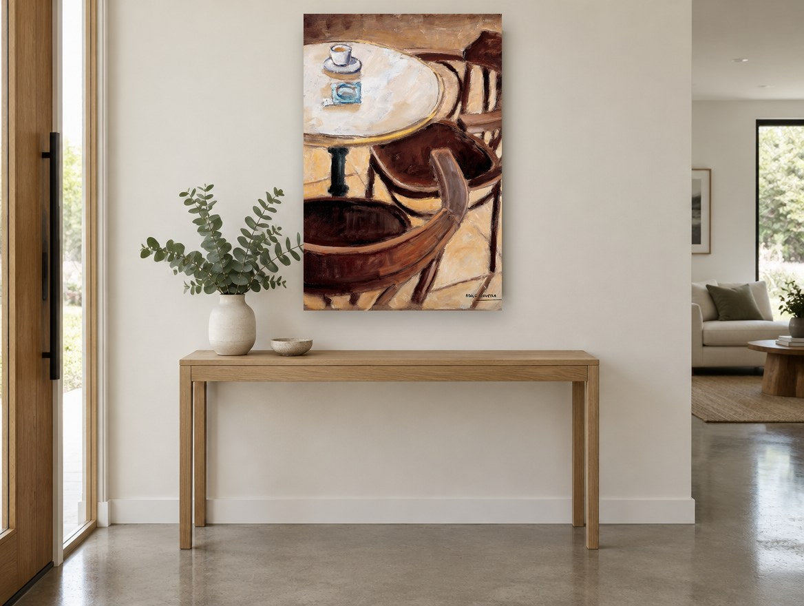 Café Table Trio kitchen canvas print on the wall of a entry hall