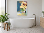 Cream Bloom in Glass floral canvas print on the wall of a bathroom