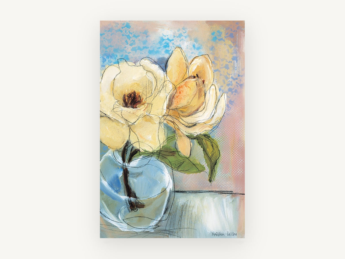 Cream Magnolia in Glass, floral canvas wall art print, front view