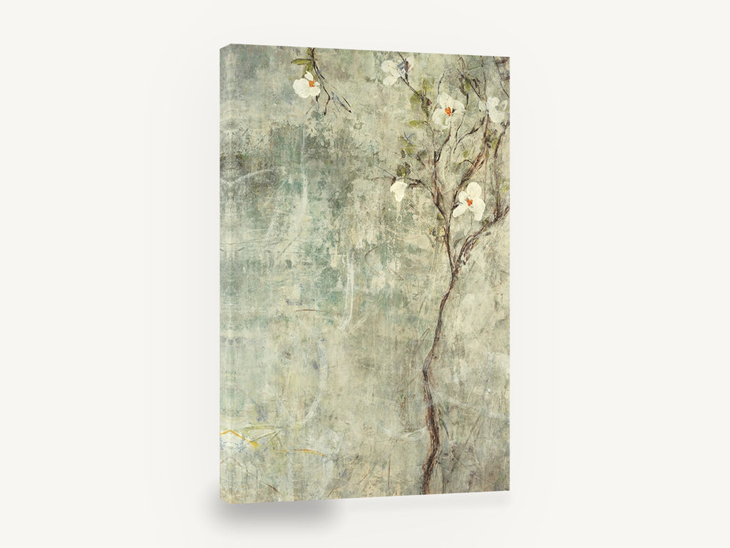 White Blossom Mist, white blossom branch textured painting, floral canvas wall art print ready to hang
