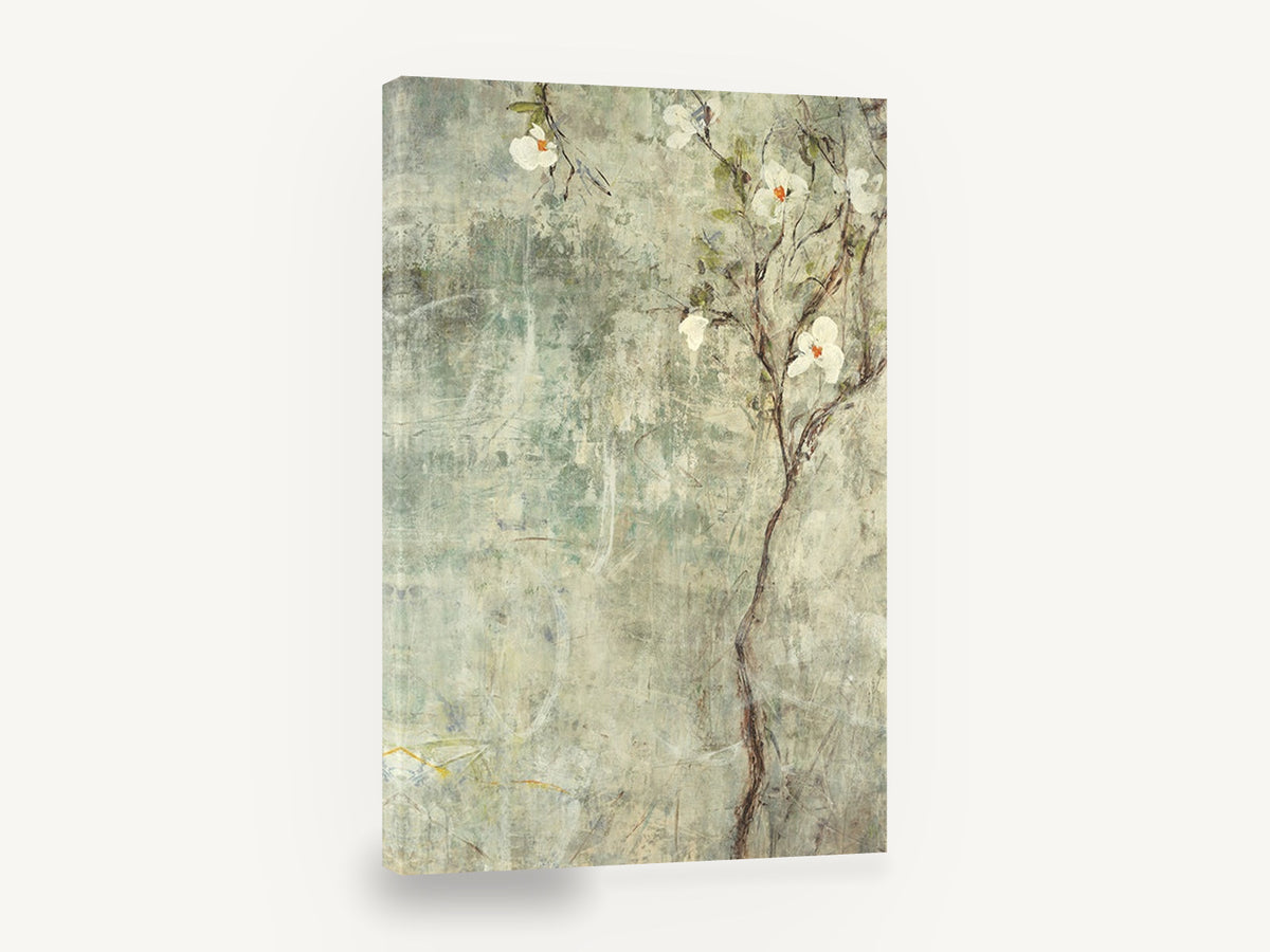 White Blossom Mist, white blossom branch textured painting, floral canvas wall art print ready to hang