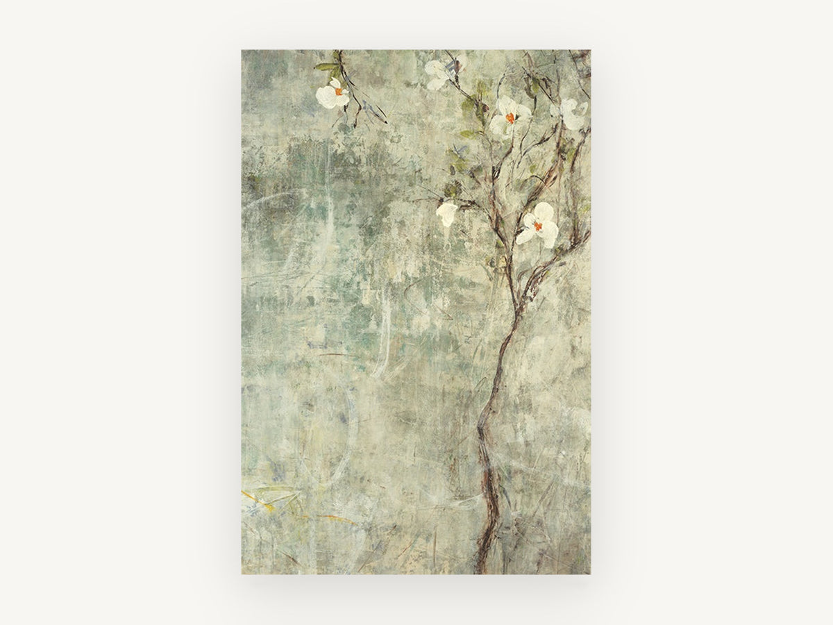 White Blossom Mist, floral canvas wall art print, front view
