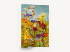 Garden Merriment, colourful wildflower garden floral painting, floral canvas wall art print ready to hang