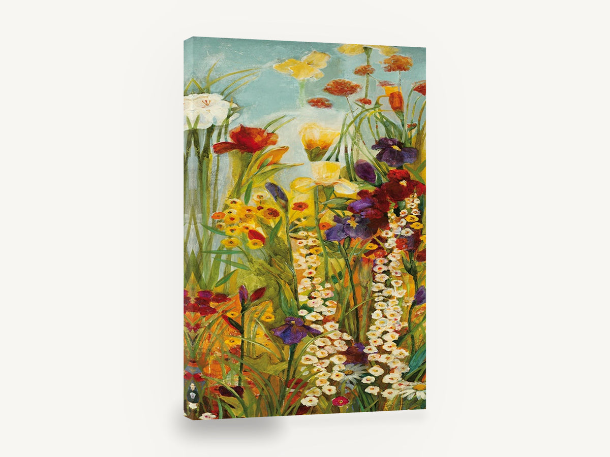 Garden Chorus, colourful wildflower garden painting, floral canvas wall art print ready to hang