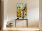Garden Chorus floral canvas print on the wall of a hallway