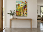 Garden Chorus floral canvas print on the wall of a entry hall