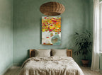 Overflowing Poppy Vase floral canvas print on the wall of a bedroom