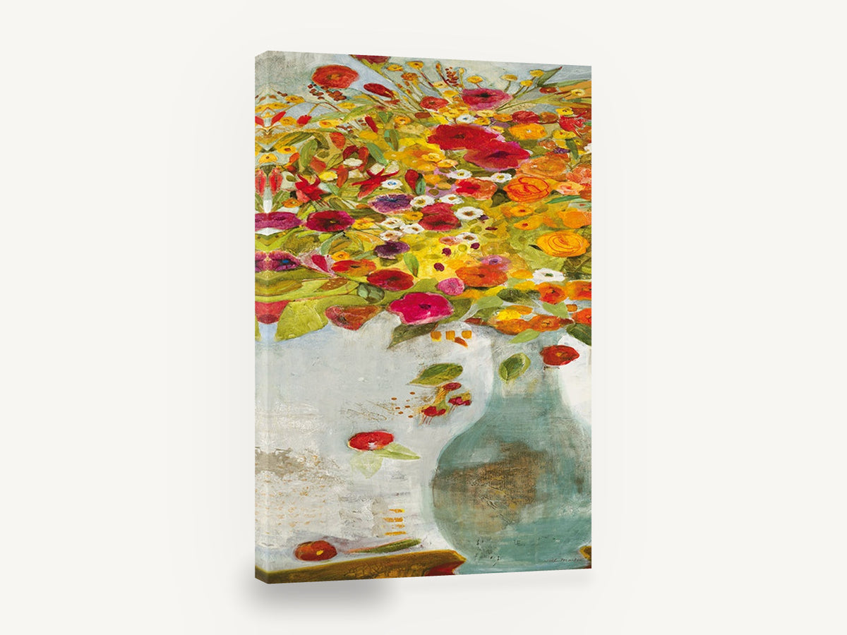 Overflowing Poppy Vase, colourful poppy bouquet in vase, floral canvas wall art print ready to hang