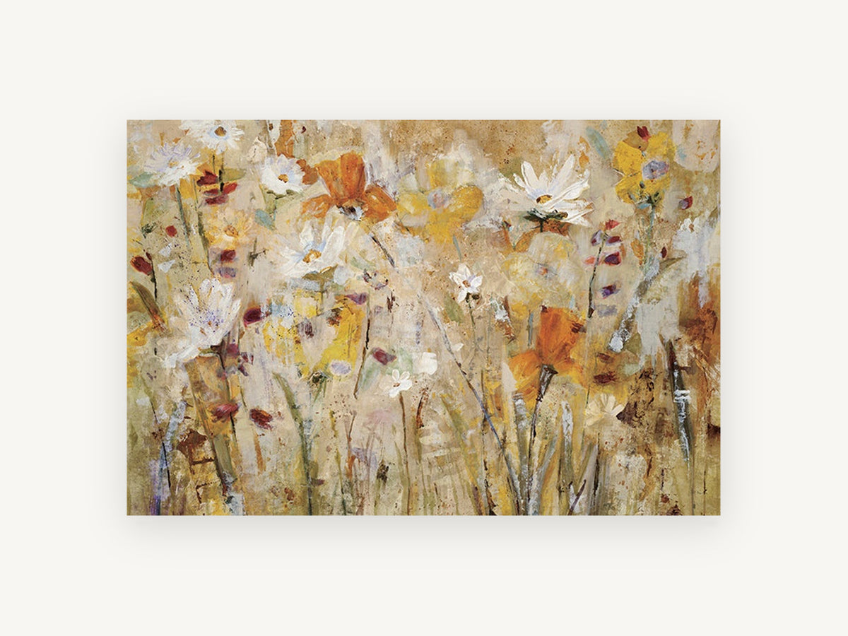 Golden Meadow Drift, floral canvas wall art print, front view