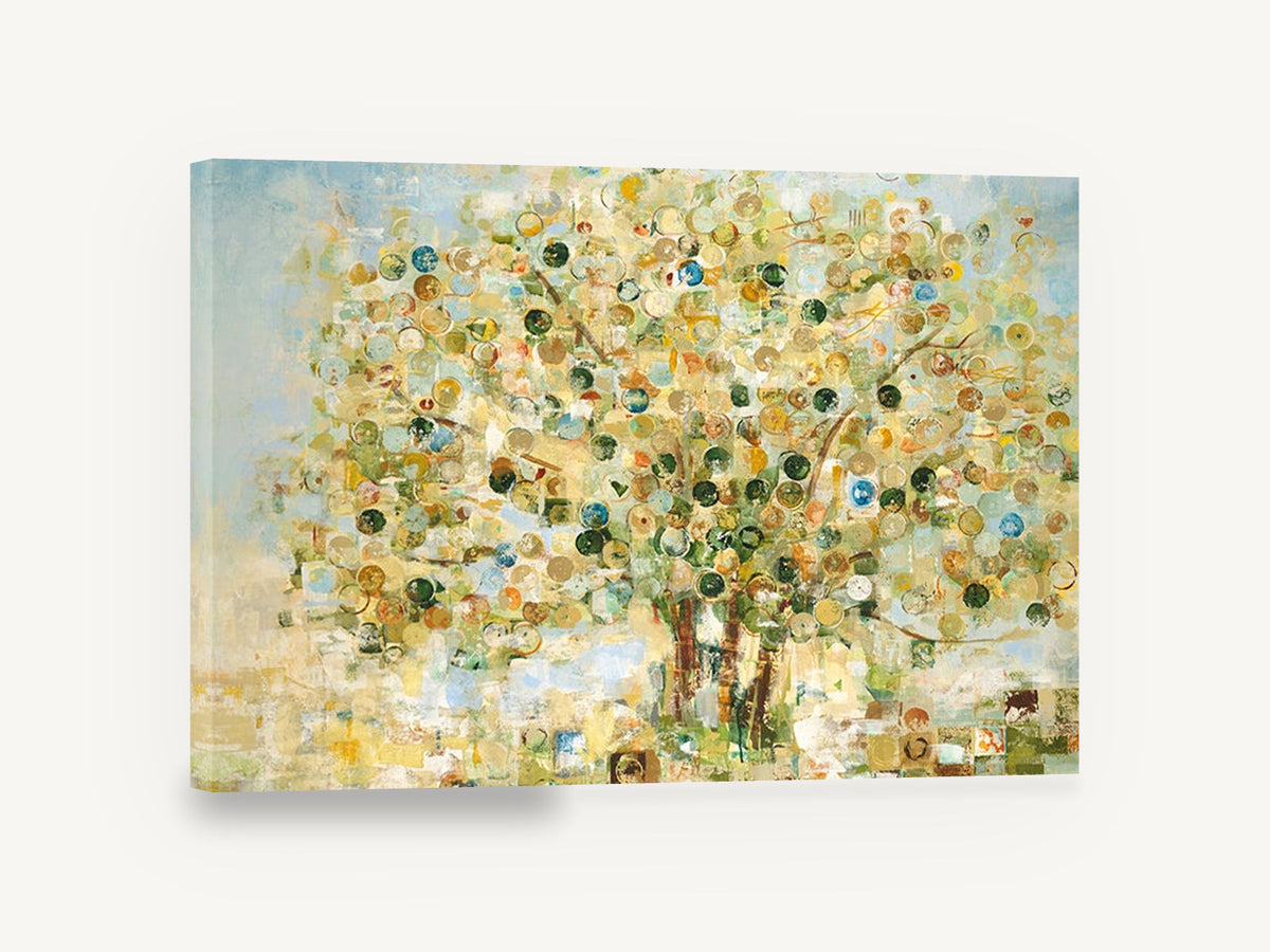 Circle Leaf Tree, abstract tree circles earth tones, floral canvas wall art print ready to hang