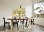 Circle Leaf Tree floral canvas print on the wall of a dining room