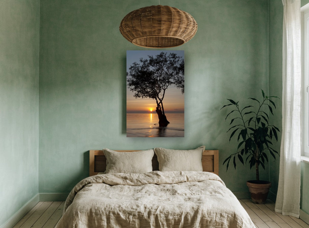 Tree at Dusk Tide landscape canvas print on the wall of a bedroom