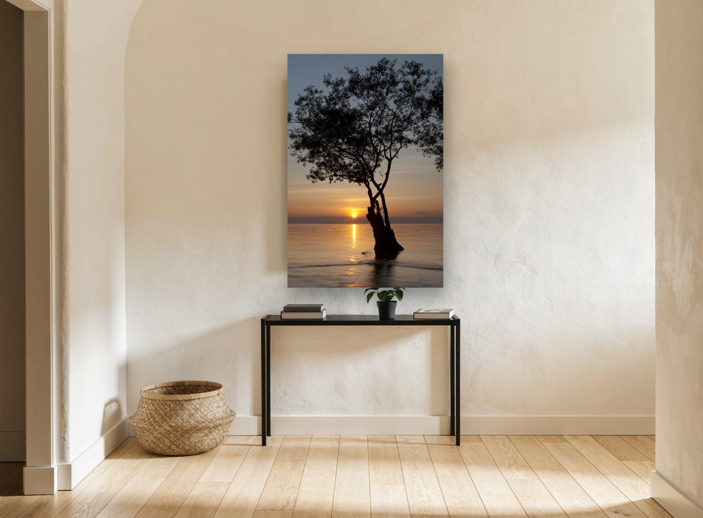Tree at Dusk Tide landscape canvas print on the wall of a hallway