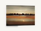 Copper Lake Silhouettes, amber treeline abstract landscape, landscape canvas wall art print ready to hang