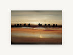 Copper Lake Silhouettes, amber treeline abstract landscape, landscape canvas wall art print, front view