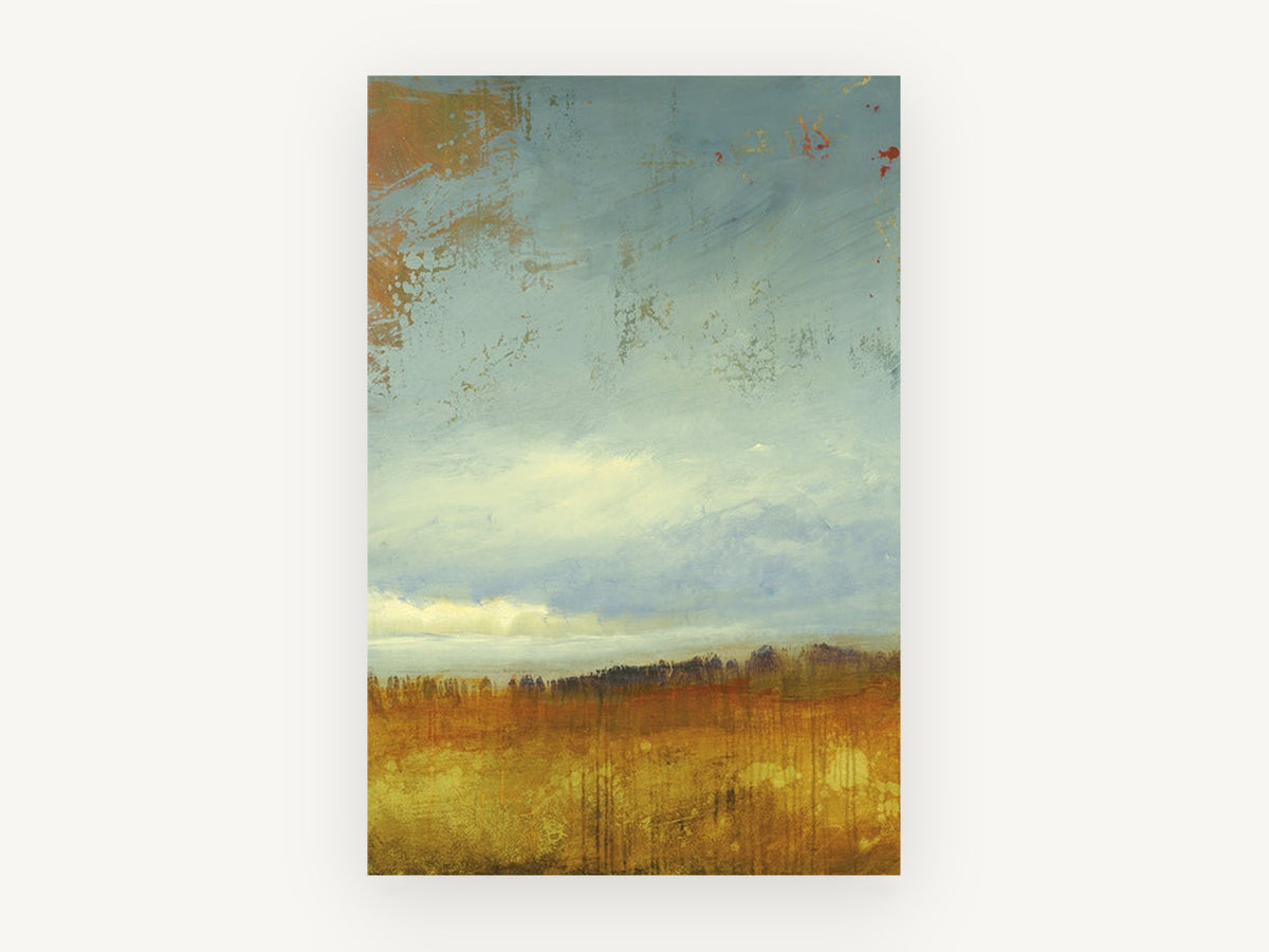 Amber Field Horizon, golden field abstract landscape painting, landscape canvas wall art print, front view