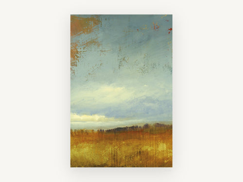 Amber Field Horizon, golden field abstract landscape painting, landscape canvas wall art print, front view