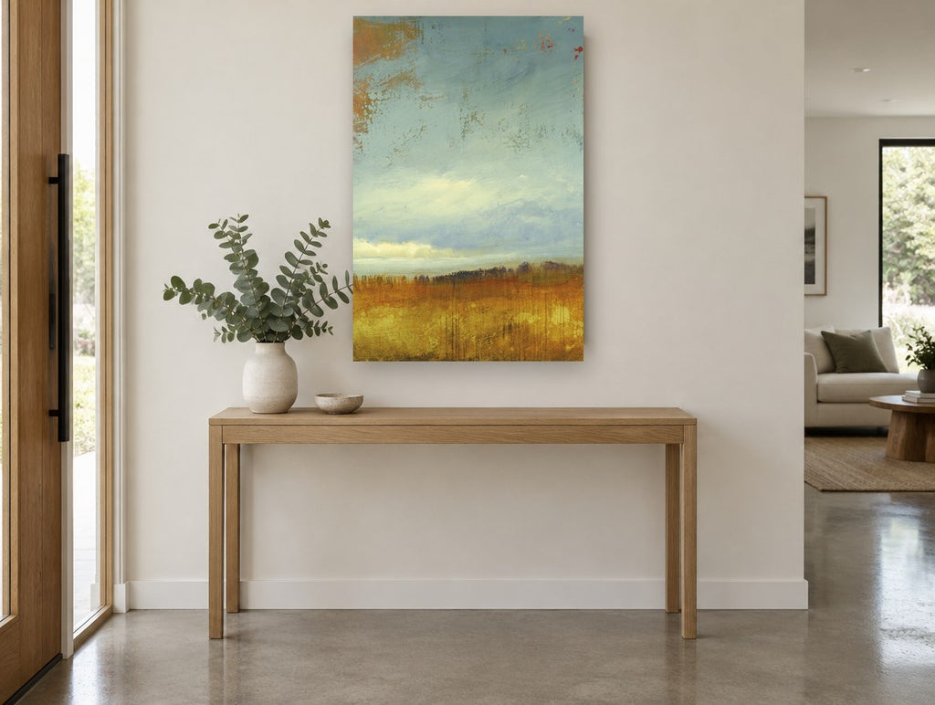 Amber Field Horizon landscape canvas print on the wall of a entry hall