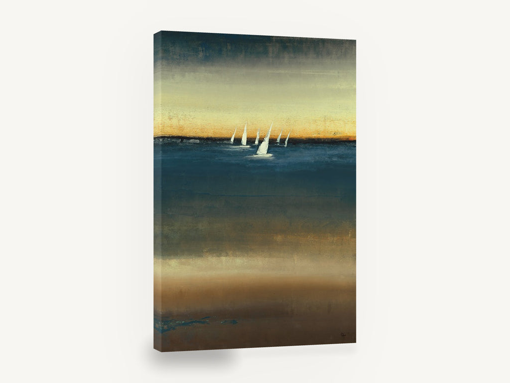 Sails at Dusk, sailboats at dusk abstract seascape, coastal canvas wall art print ready to hang