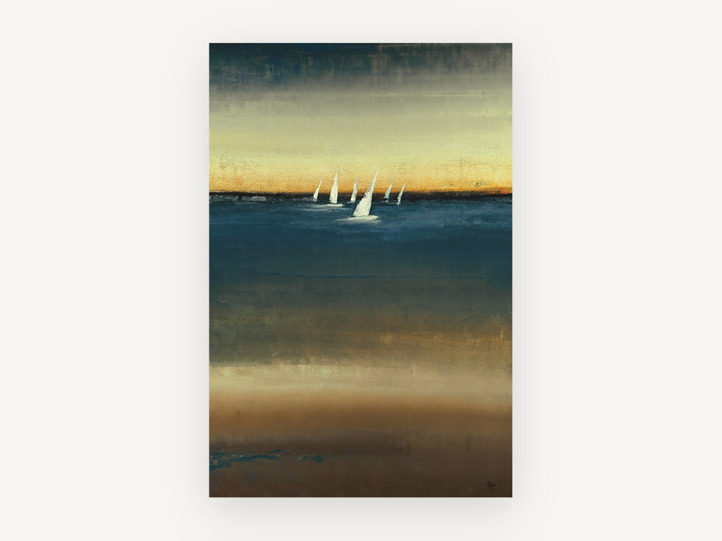 Sails at Dusk, coastal canvas wall art print, front view