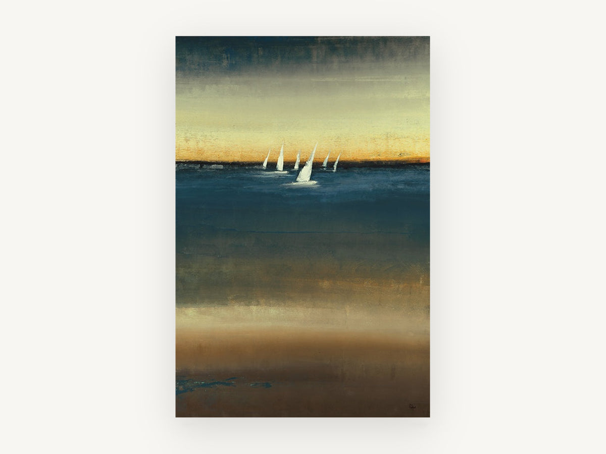 Sails at Dusk, coastal canvas wall art print, front view