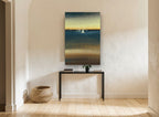 Sails at Dusk coastal canvas print on the wall of a hallway