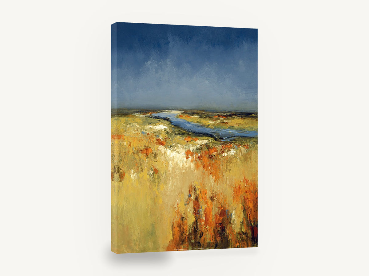 Amber Marsh River, golden field abstract landscape painting, landscape canvas wall art print ready to hang