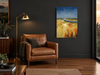 Amber Marsh River landscape canvas print on the wall of a charcoal living room