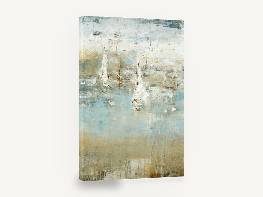 Drifting Sails Haze, abstract sailboats coastal seascape, coastal canvas wall art print ready to hang