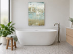 Drifting Sails Haze coastal canvas print on the wall of a bathroom
