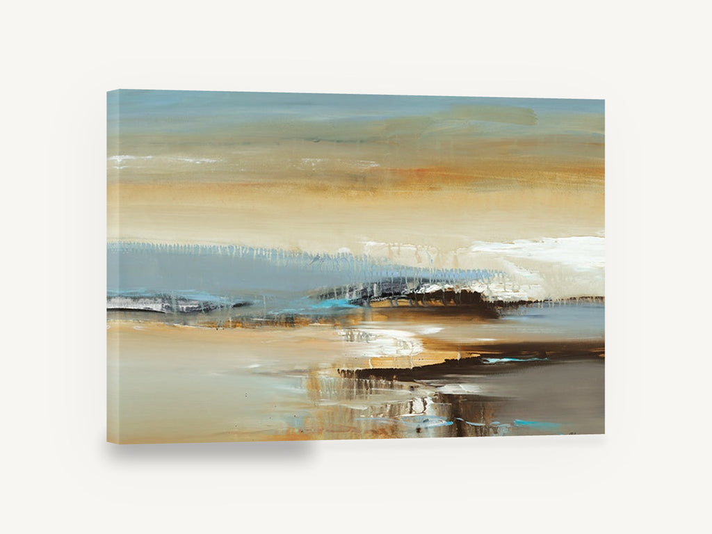Dusk Shoreline Haze, abstract shoreline landscape in earth tones, landscape canvas wall art print ready to hang
