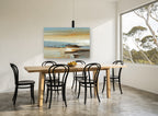 Dusk Shoreline Haze landscape canvas print on the wall of a dining room