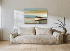 Dusk Shoreline Haze landscape canvas print on the wall of a living room