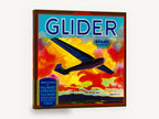 Glider Over Fiery Clouds, vintage glider citrus crate label, stretched canvas wall art print ready to hang