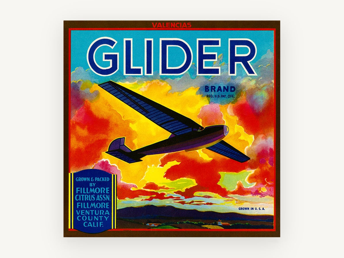 Glider Over Fiery Clouds, vintage canvas wall art print, front view