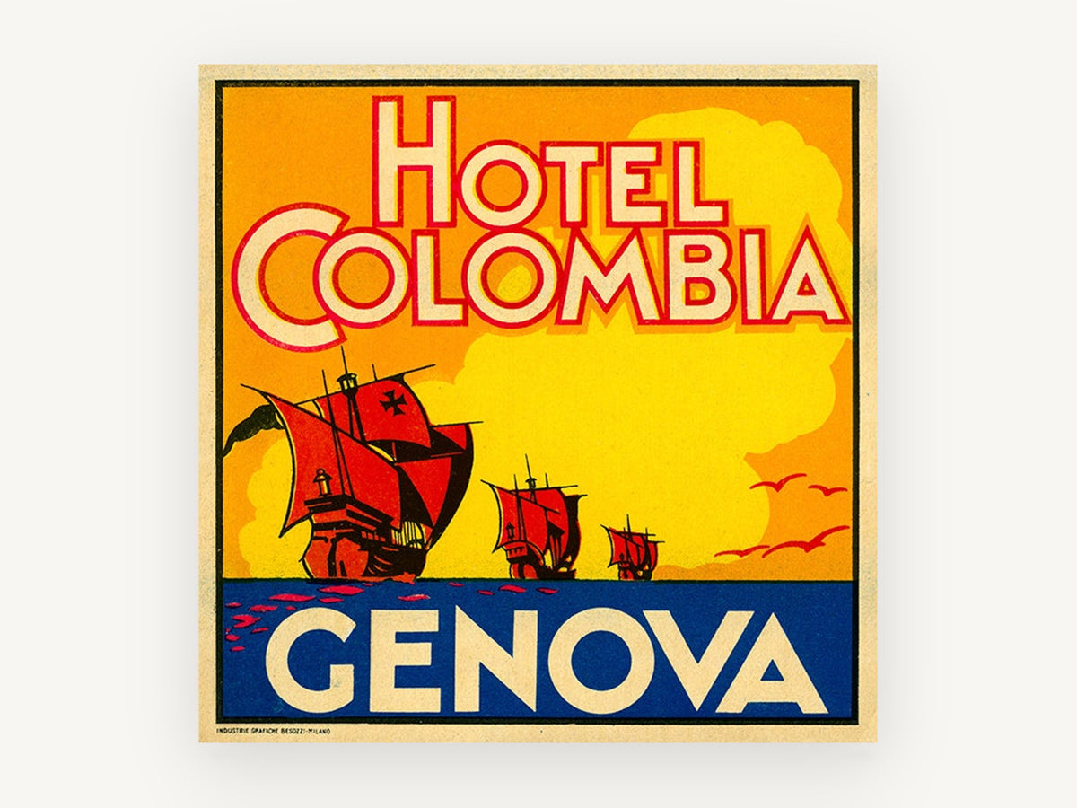 Colombia Ships of Genova, vintage canvas wall art print, front view