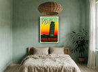 Pisa Leaning Tower Label vintage canvas print on the wall of a bedroom