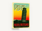 Pisa Leaning Tower Label, vintage pisa hotel luggage label, stretched canvas wall art print ready to hang