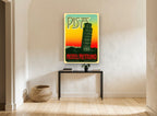 Pisa Leaning Tower Label vintage canvas print on the wall of a hallway