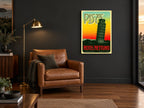 Pisa Leaning Tower Label vintage canvas print on the wall of a charcoal living room
