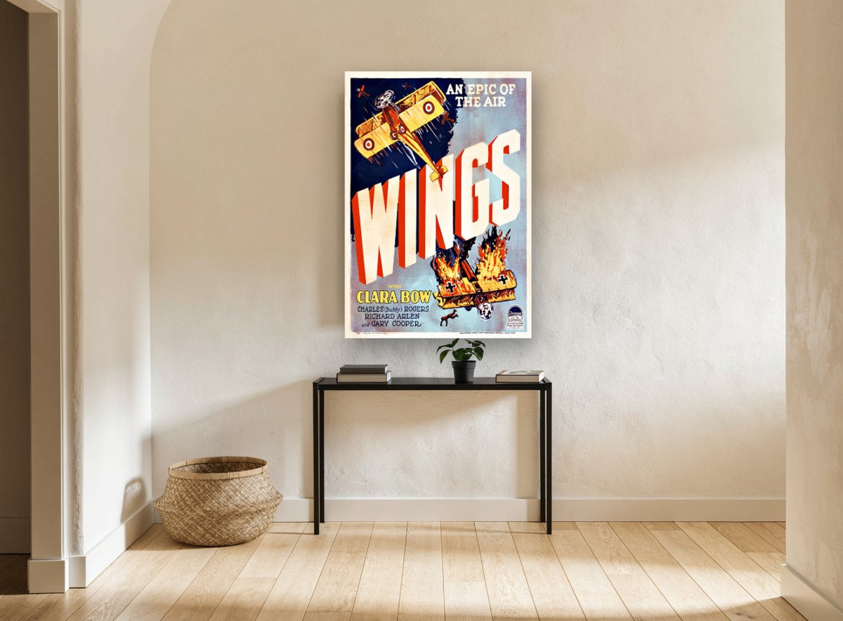 Wings Epic Of The Air vintage canvas print on the wall of a hallway