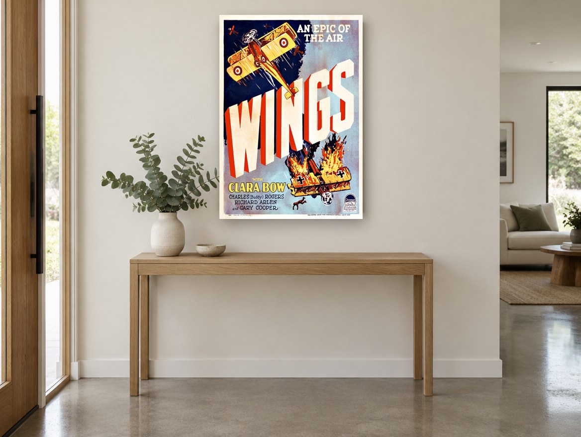 Wings Epic Of The Air vintage canvas print on the wall of a entry hall